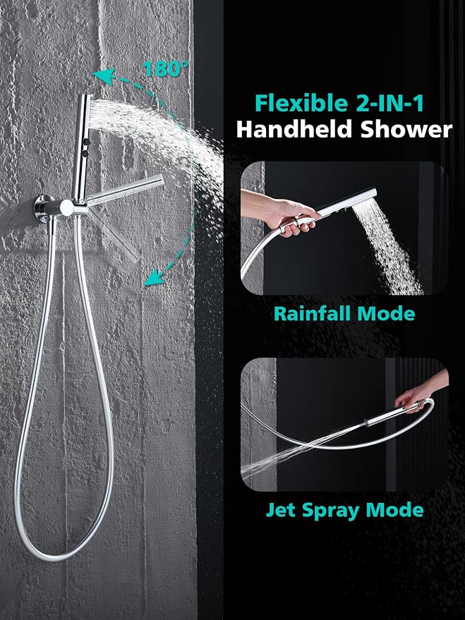 Lefton Shower System in Fahrenheit Display, 13” Overhead Round Rainfall Shower - Image 4