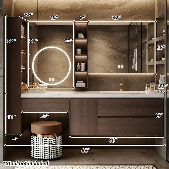 Floating Bathroom Vanity with Makeup Table, Single Sink Bathroom Vanity - Image 2