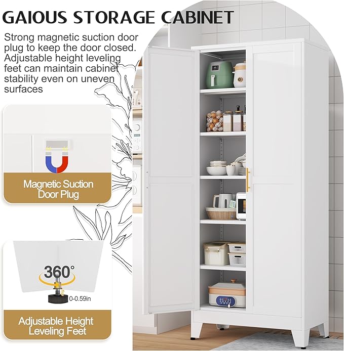75.2" Tall Metal Kitchen Pantry Storage Cabinets - Image 5
