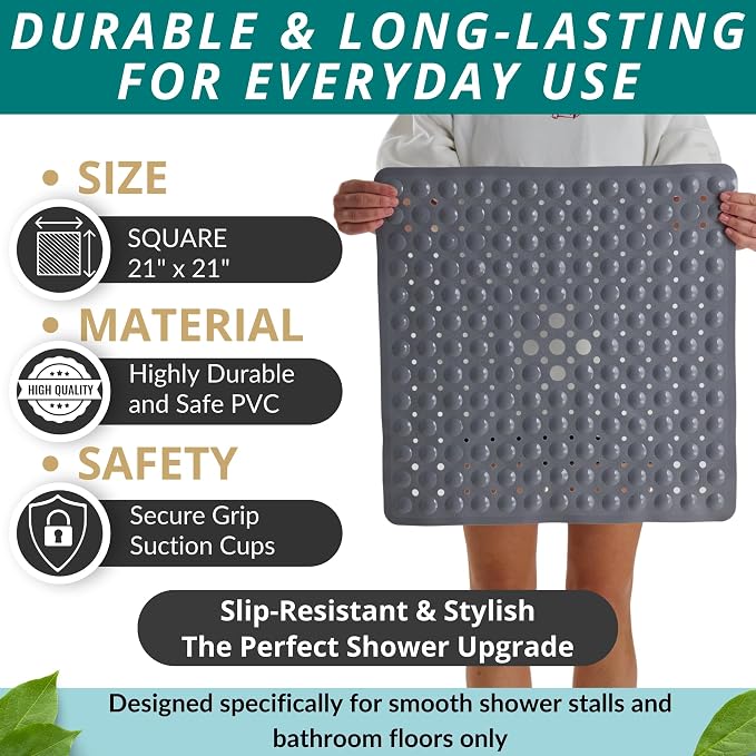 ENKOSI 21 x 21 inch Square Non-Slip Shower Mat – Anti-Slip Shower Mats - Image 3
