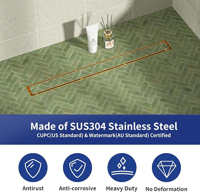 Linear Shower Drain 30", Brushed Gold Floor Drain - Image 5