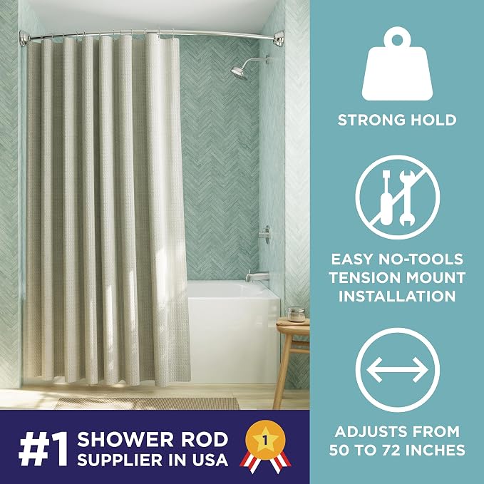 Zenna Home Curved Shower Curtain Rod, No Drill, 50-72 Inch Adjustable Tension - Image 2