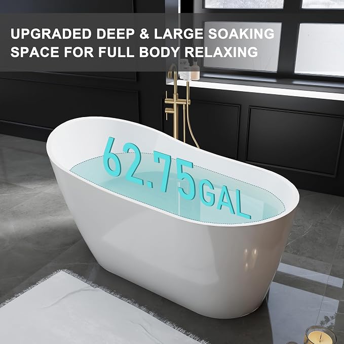 59" High-back Acrylic Freestanding Bathtubs, Stand Alone Tub, Soaking Tubs - Image 6