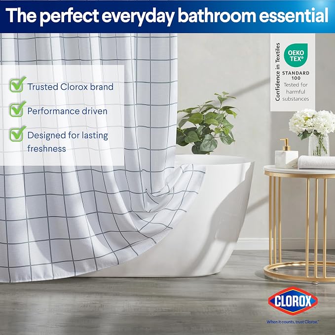 CLOROX Bathroom Waffle Windowpane Pattern Shower Curtain - Image 8