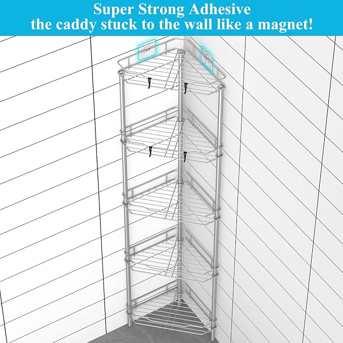 5 Tier Floor Standing Corner Shower Caddy Organizer Shelf - Image 2