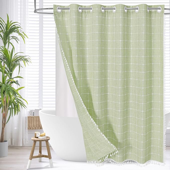 MitoVilla No Hooks Needed Boho Farmhouse Shower Curtain by MitoVilla