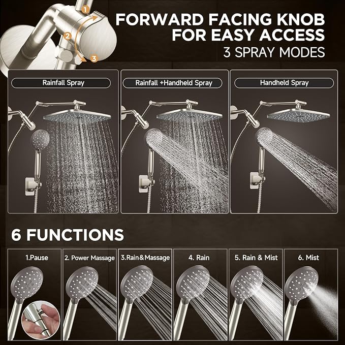 Veken Wide Brushed Nickel Rain Shower Head - Image 3