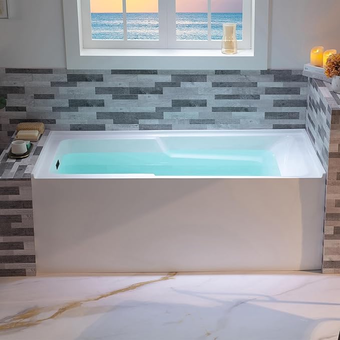 WOODBRIDGE 54" Acrylic Rectangular Alcove Soaking Bathtub in White by WOODBRIDGE