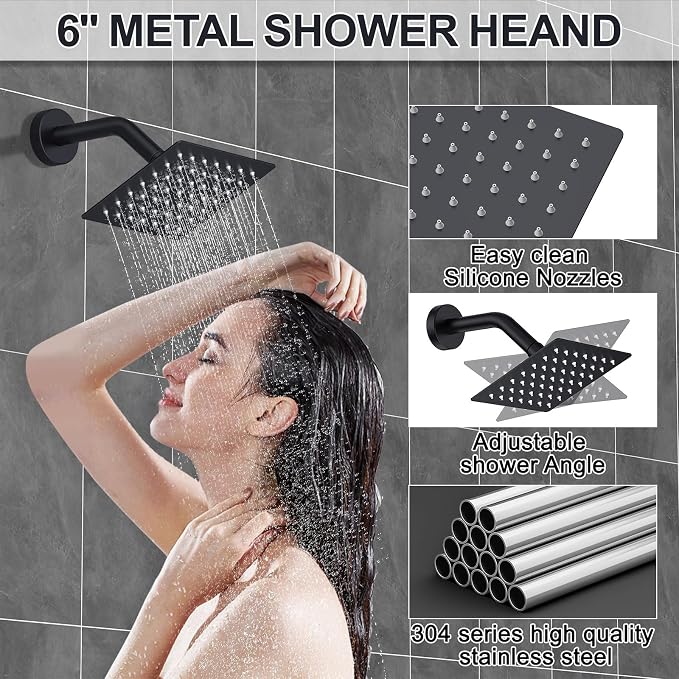 Iriber Shower Faucet Set Matte Black, Push Button Diverter Bathtub Shower System - Image 4