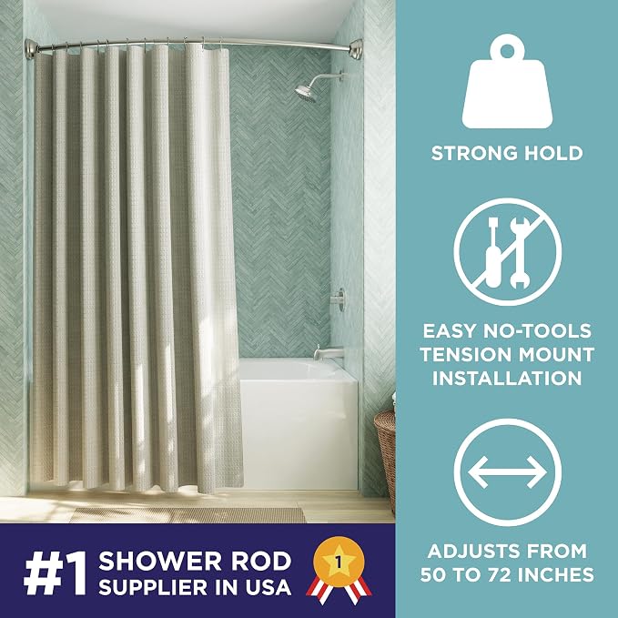 Zenna Home Curved Shower Curtain Rod, No Drill, 50-72 Inch Adjustable Tension - Image 2