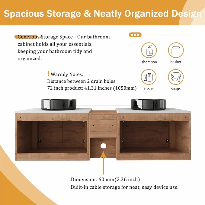 Malwee 72" Floating Bathroom Vanity - Image 6