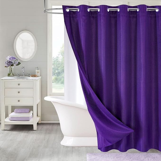 MitoVilla Extra Long Shower Curtain Liner Set, No Hooks Needed by MitoVilla