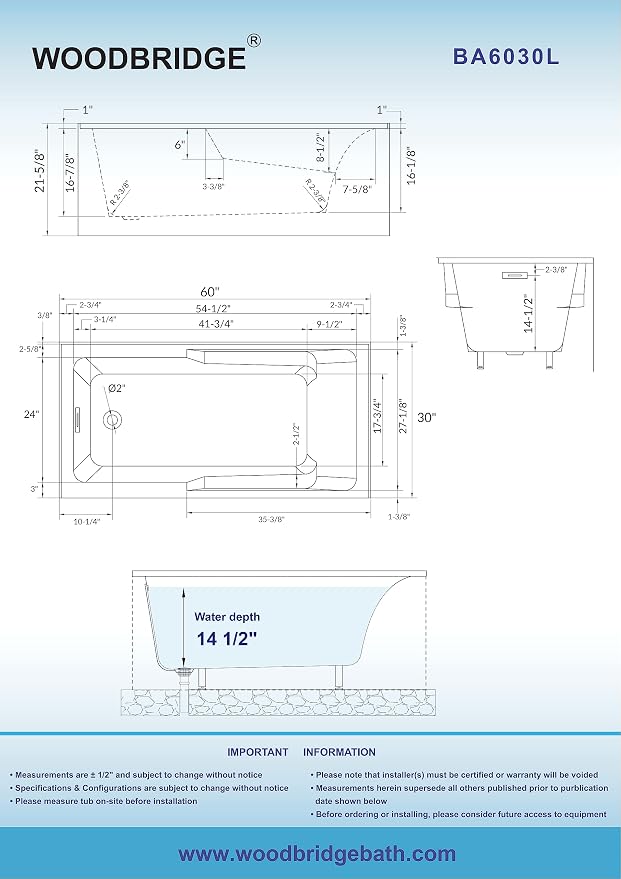 WOODBRIDGE 60" Acrylic Rectangular Alcove Soaking Bathtub in White - Image 7