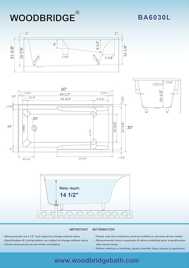 WOODBRIDGE 60" Acrylic Rectangular Alcove Soaking Bathtub in White - Image 6