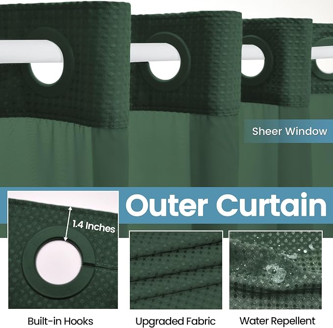 Dark Green Shower Curtain and Liner Set - Image 5