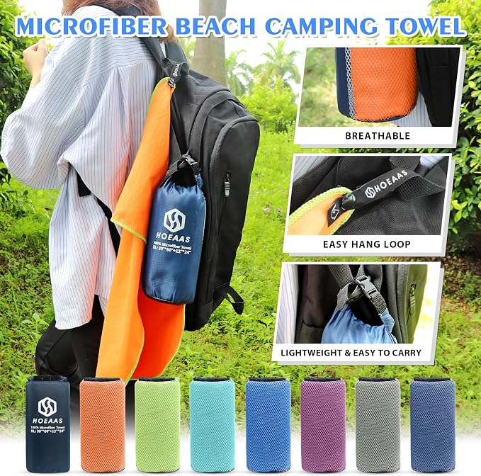 HOEAAS 2 Pack Microfiber Camping Towels, Quick Dry Towel, Super Absorbent Ultra - Image 6