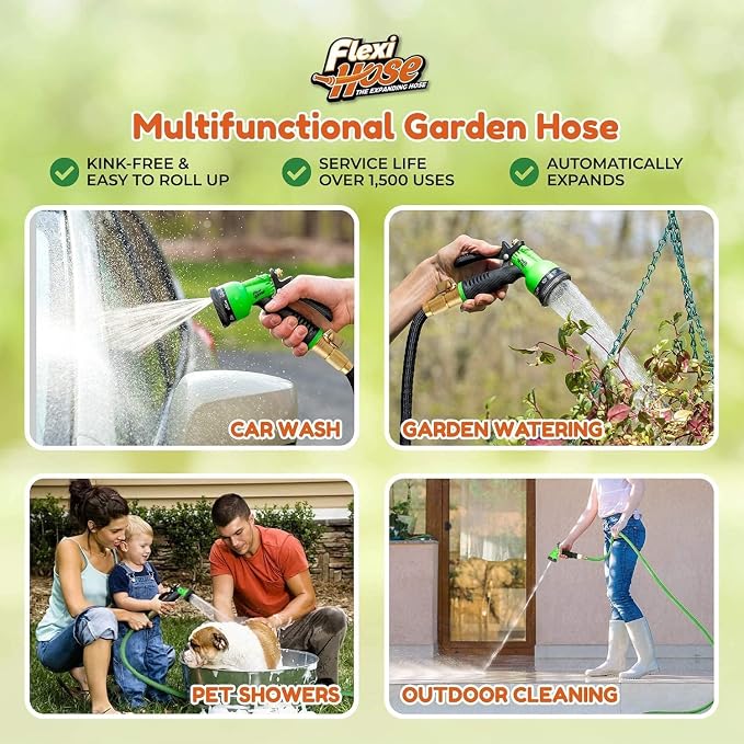 Flexi Hose PLUS with 8 Function Nozzle Expandable Garden Hose, Lightweight & - Image 4