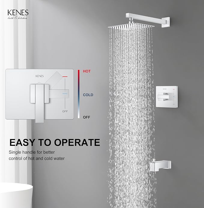 KENES Polished Chrome Tub and Shower Trim Kit, Tub Shower Faucet Set Complete - Image 4