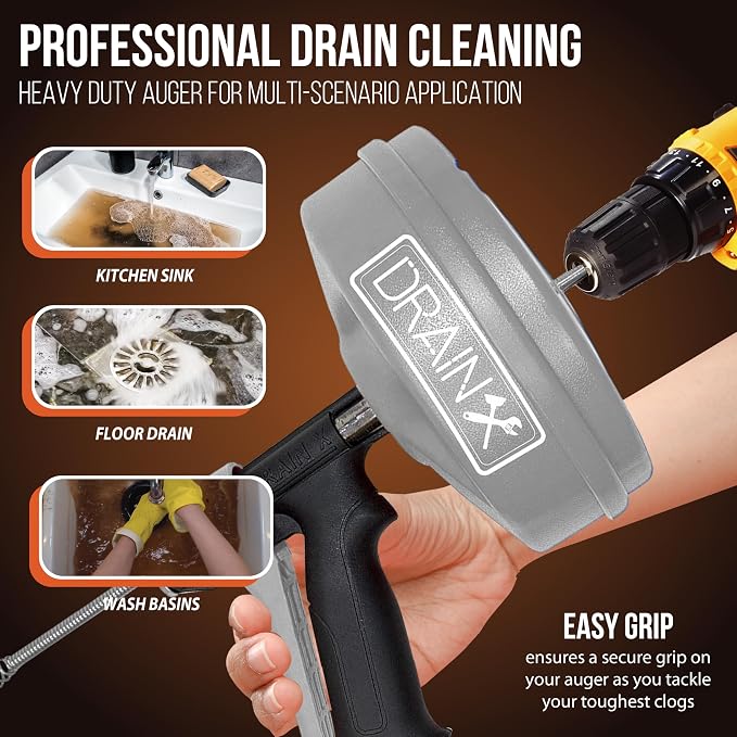DrainX SPINFEED 50 Foot Drum Auger | Use Manually or Drill Powered - Image 6