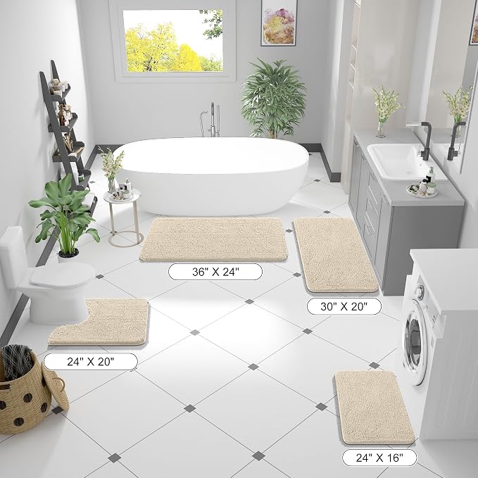OLANLY Bathroom Rugs 24x16, Extra Soft Absorbent Chenille Bath Rugs, Rubber - Image 2