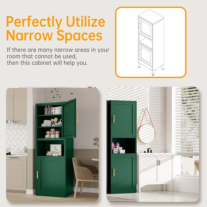 Tall Narrow Storage Cabinet 66.93" H Tall Bathroom Cabinet Metal Pantry Cabinets - Image 5