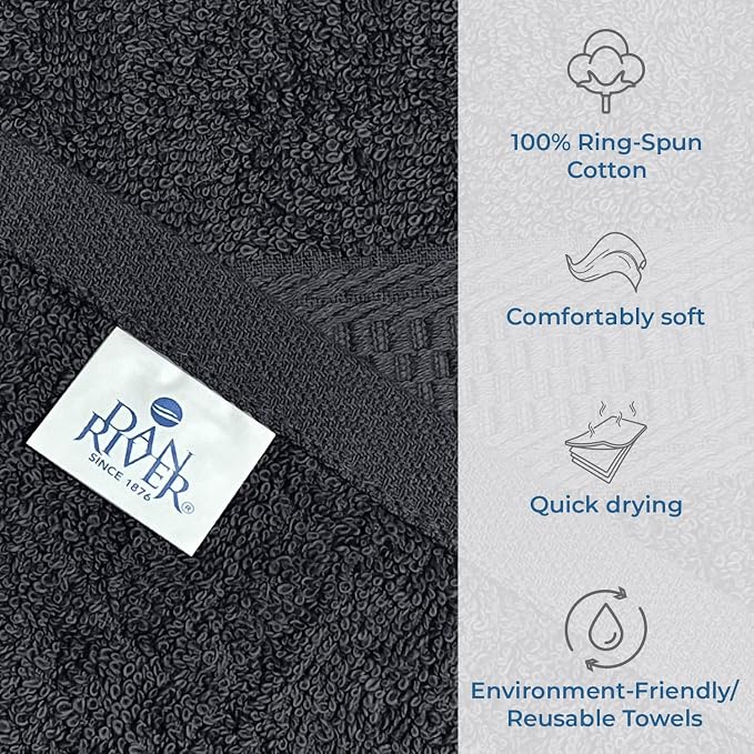 DAN RIVER 100% Ring Spun Cotton 3-Piece Towel Set, Dark Gray, Bath Towel - Image 4