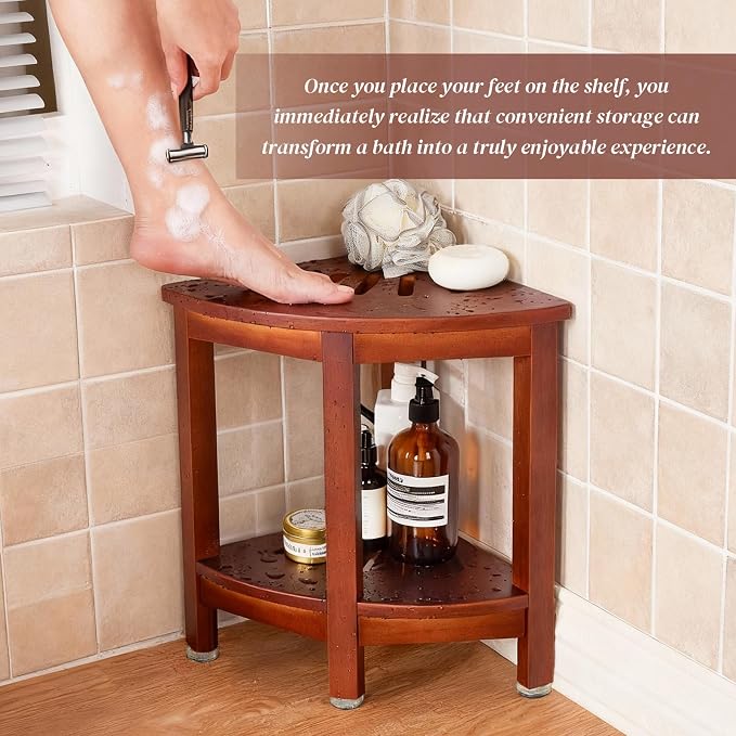 Corner Shower Bench with Shelf, 16.5" H Corner Shower Stool - Image 5