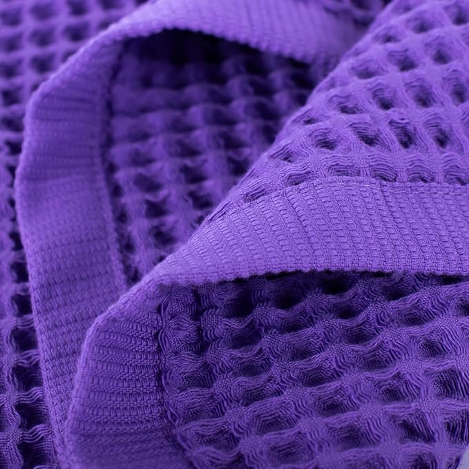 PÜSKÜL Organic Waffle Kitchen Towel 100% Turkish Cotton Set of 3 Lilac - Image 5