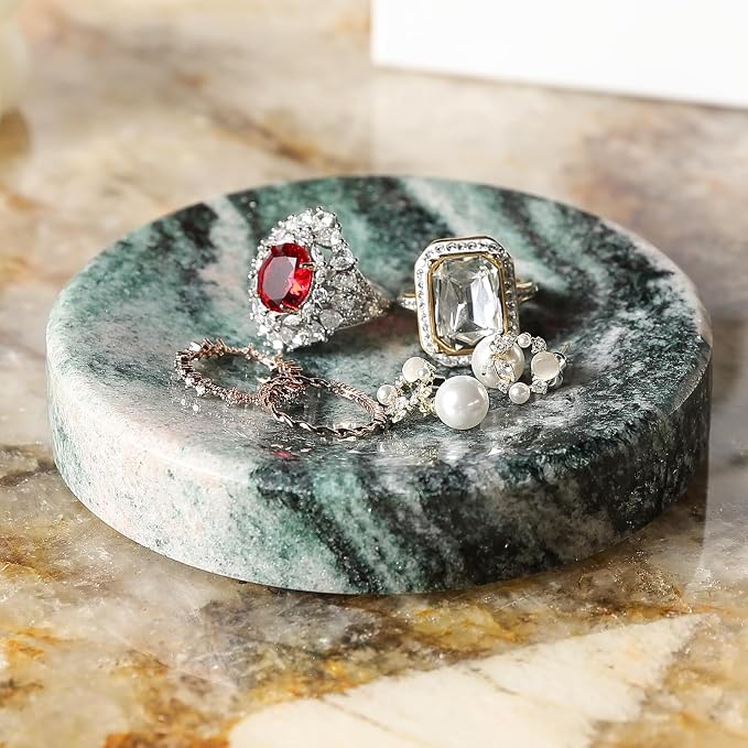 Koville Luxury Stone Jewelry Dish, Small Round Trinket Tray - Image 4