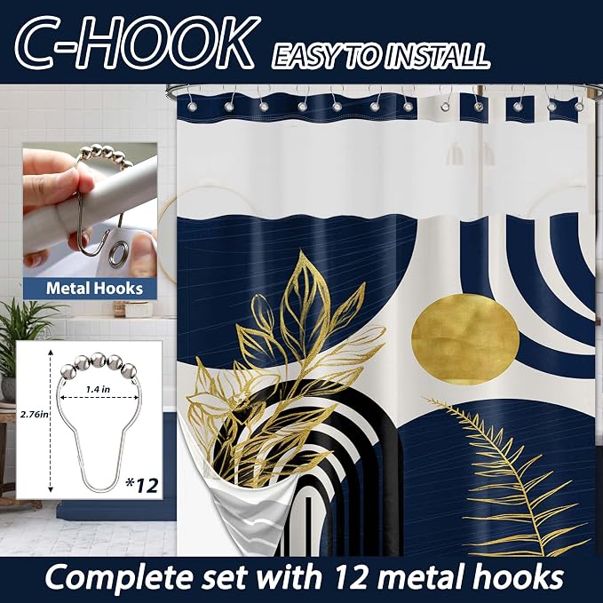 Navy Blue See Through Mesh Top Shower Curtain - Image 7