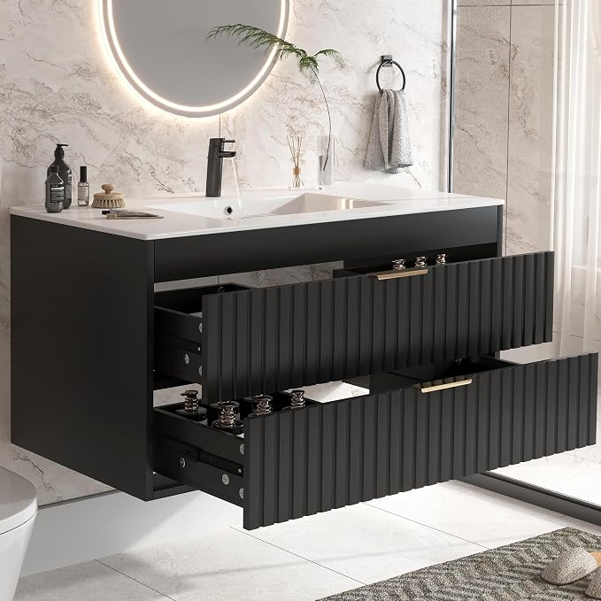 36" Bathroom Vanity with Sink, Floating Bathroom Vanity with 2 Fluted Drawers & by Unknown
