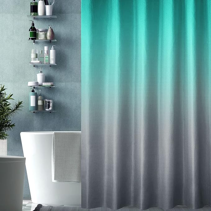 Gibelle Ombre Shower Curtain, Teal Grey Gradient Fabric Shower Curtain - Image 6