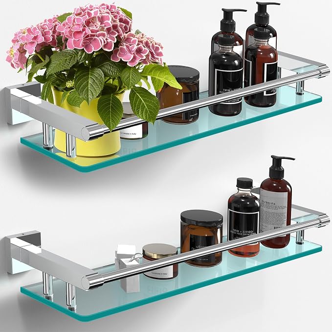 Glass Shelves for Bathroom, 20IN Rectangular Chrome Stainless Steel Tempered - Image 7