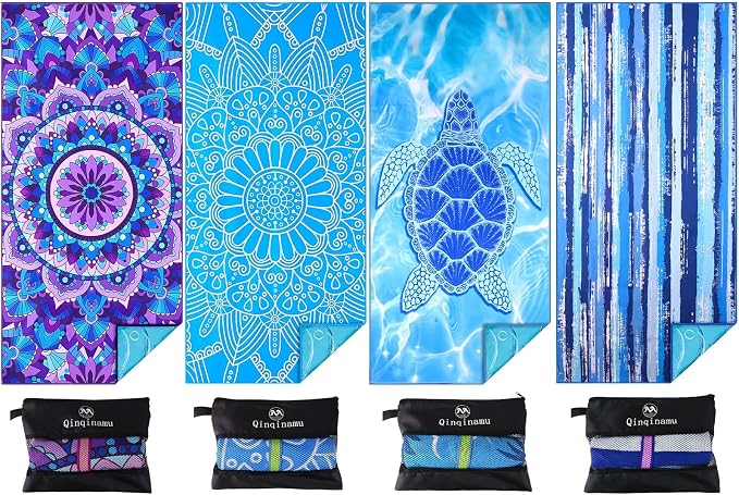 4 Pack Microfiber Oversized Lightweight Beach Towel 71"x32" XL Extra Large Thin by Qinqinamu