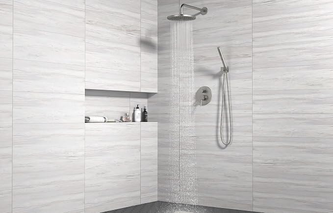 Lava Odoro Modern 2-Setting Round Rain Shower System, Brushed Nickel Rainfall - Image 6