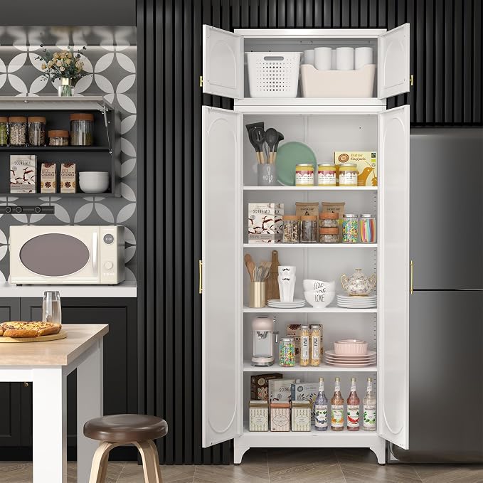Metal Storage Cabinet and Wall Upper Storage Cabinet, 90Inch White Kitchen - Image 3