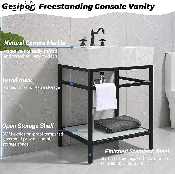 Gesipor Bathroom Carrara Marble Vanity - Image 2