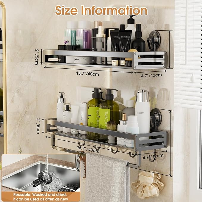 Shower Caddy Suction Cup, 15.8 inch 2 Pack Suction Shower Shelf - Image 3