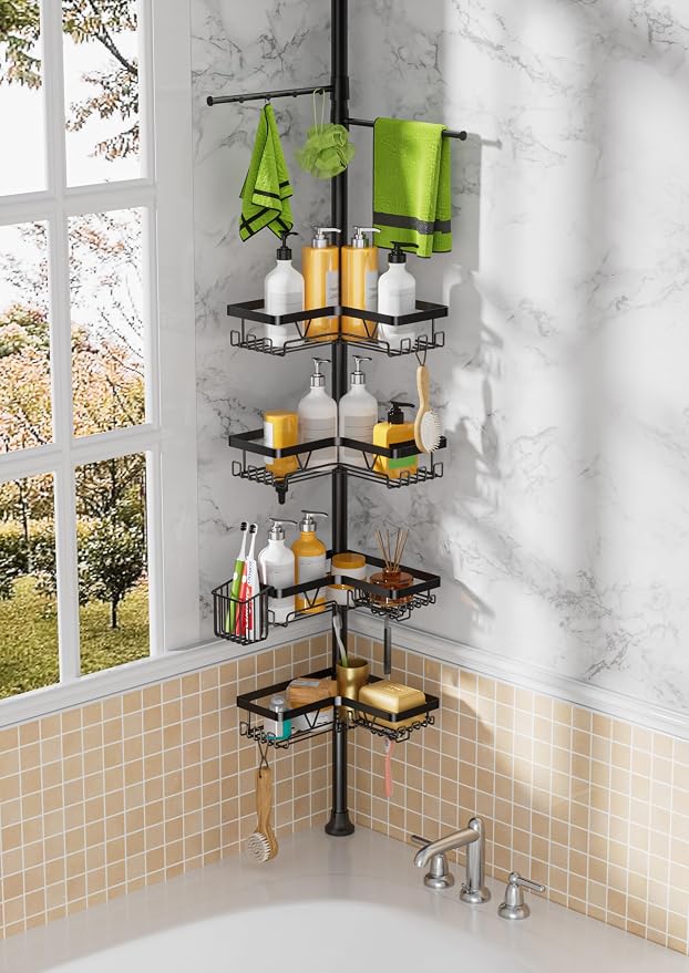 Tension Rod Shower Caddy Corner by DAOYA