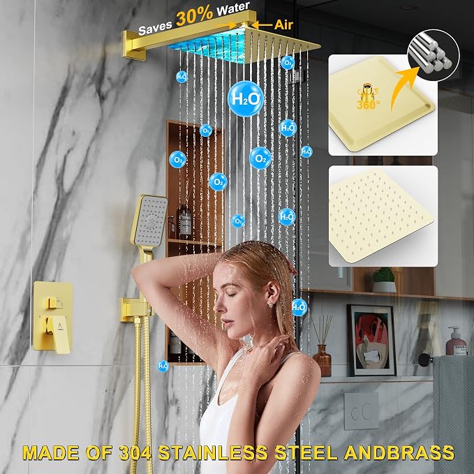 Shower System 10IN Modern Rain Brass Faucet Set - Image 4