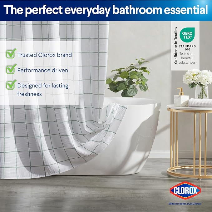 CLOROX Bathroom Waffle Windowpane Pattern Shower Curtain - Image 8