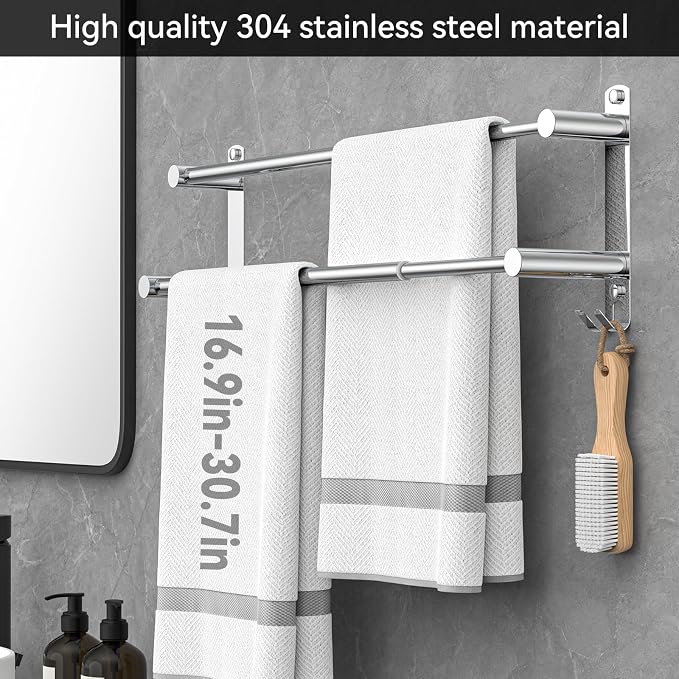 Adjustable Towel Bar for Bathroom Wall Mount17-30.7inch Adhesive Shower Towel - Image 2