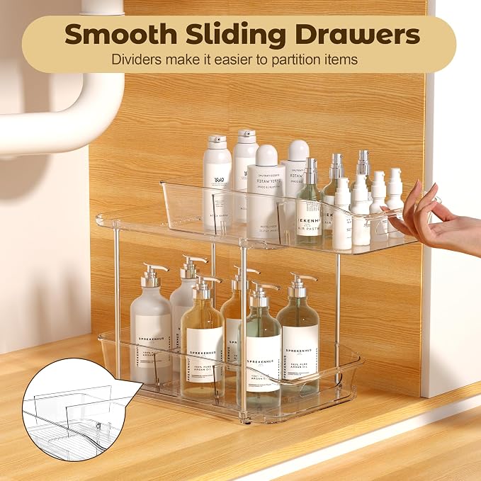 2 Tier Pull-Out Organizer for Bathroom Kitchen, Under Sink Storage - Image 4