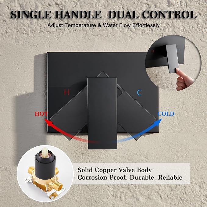 Black Shower Head and Handle Set, Shower Faucet Set - Image 4