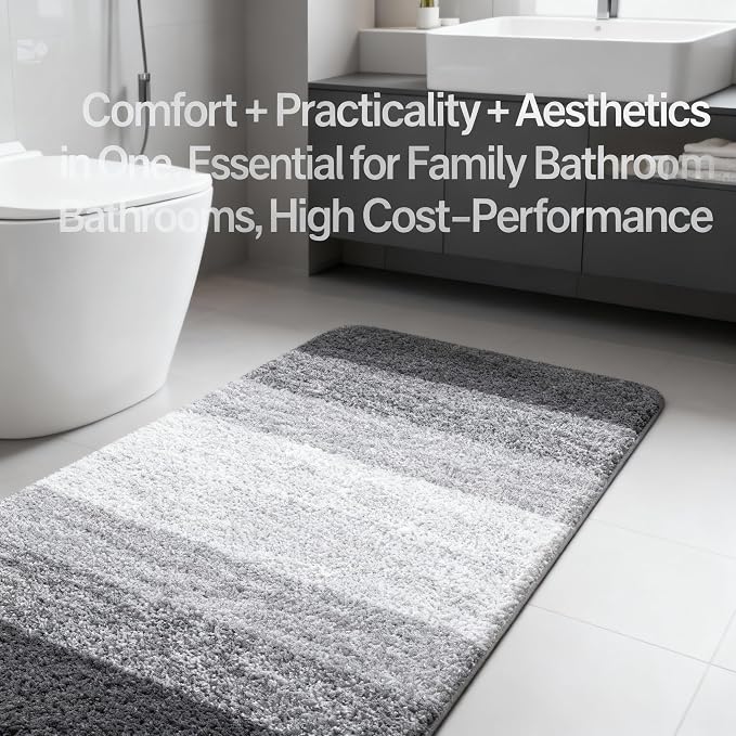 Grey Bathroom Rug Ultra Absorbent Machine Washable Microfiber Mat - Image 7