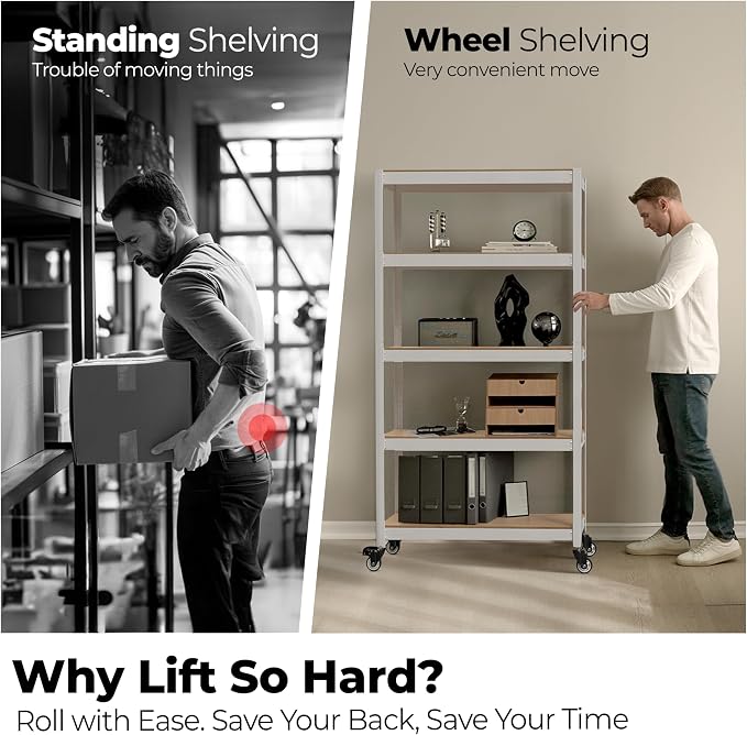HOMEDANT House 5-Tier Metal Rolling Cart Shelf Rack Casters Heavy Duty - Image 3