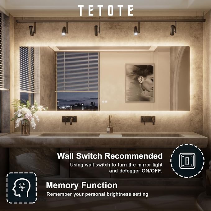 TETOTE Backlit Bathroom 84 x 32 Vanity Mirror - Image 5
