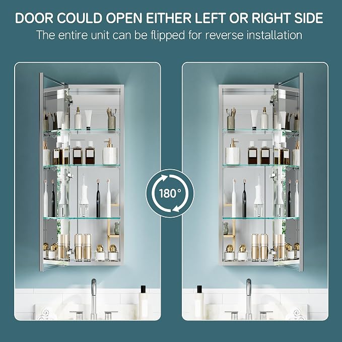 12"x36" Recessed Medicine Cabinet Mirror, Aluminum Silver Medicine Cabinet - Image 7