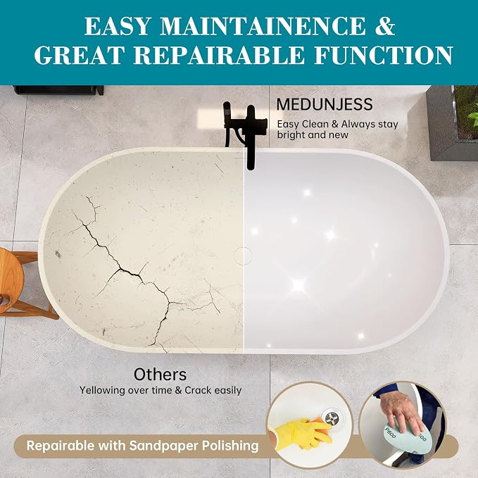59'' Freestanding Tubs Bathtub Bathroom Solid Surface Resin Stone Bathtubs - Image 3