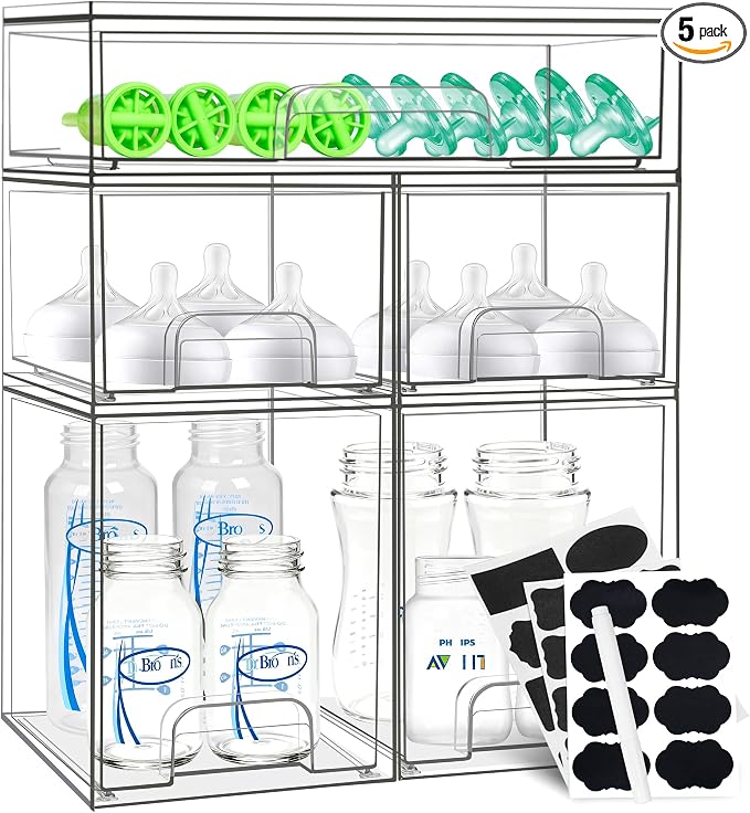 Baby Bottle Organizer, 5 Pack Stackable Storage Drawers by Qunland